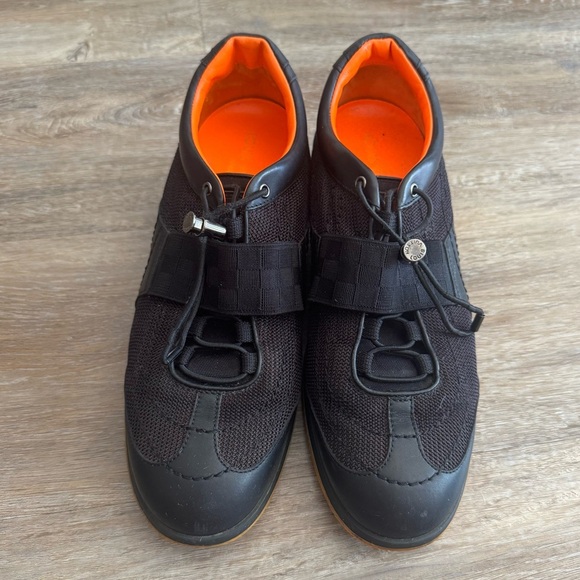 LOUIS VUITTON WOMENS BLACK-ORANGE LOGO SHOES SNEAKERS - Picture 1 of 15
